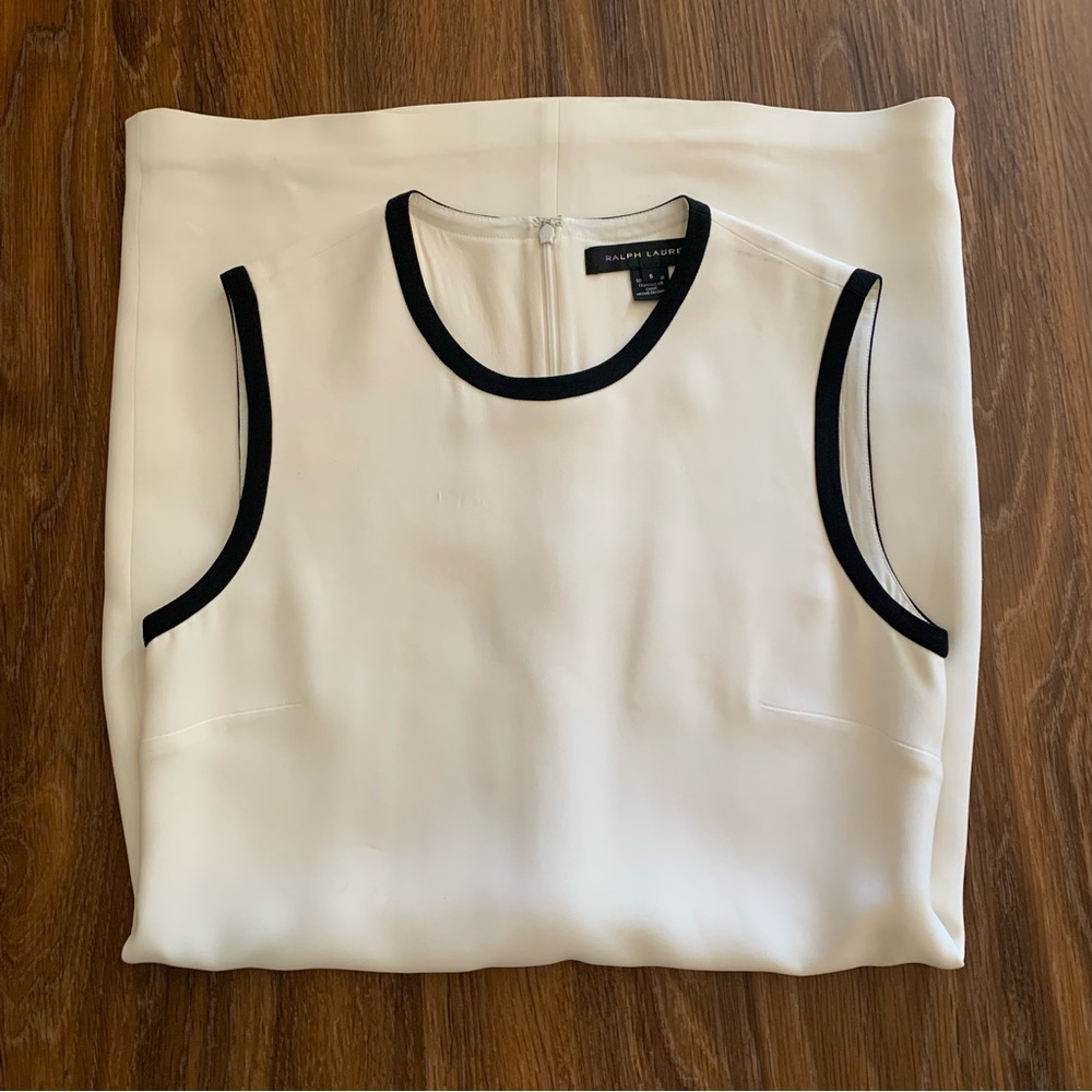 Ralph Lauren Black Label White Sleeveless Dress with Black Trim